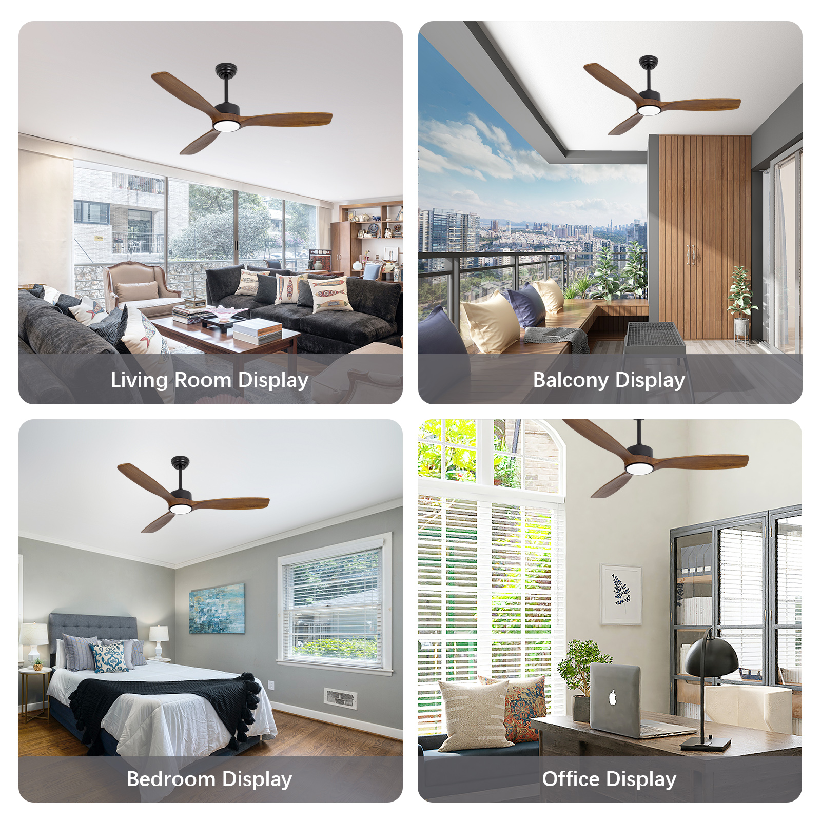 Brown Wood Ceiling Fans 52in with Lights And Remote