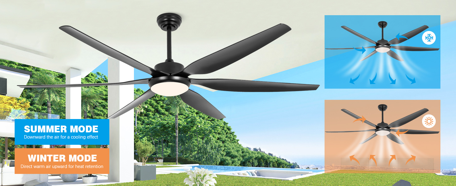 Large black ceiling fan with air circulation function