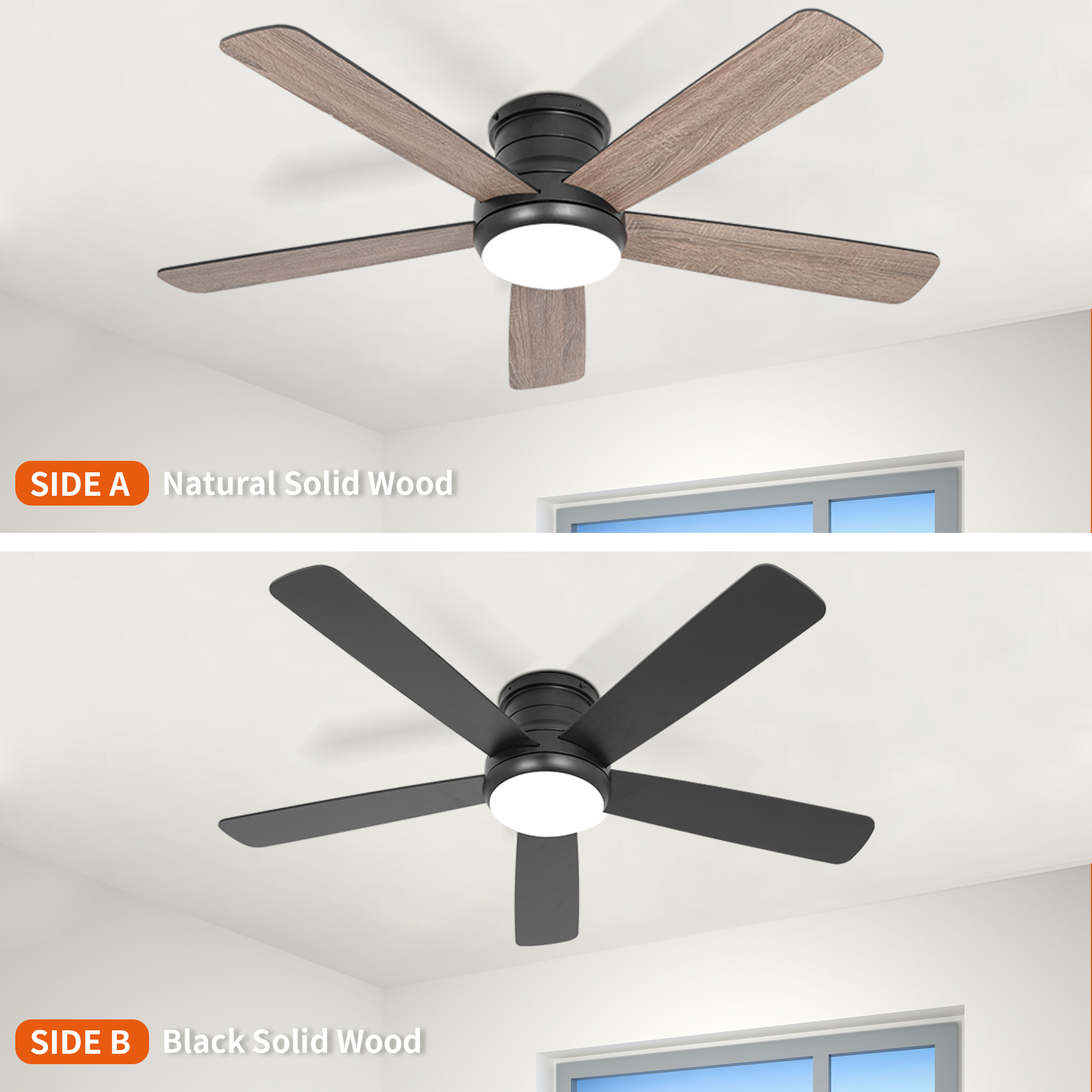 Flush Mount Ceiling Fan with Remote 52 inch 5 Dual Blades