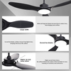 52In Black Ceiling Fans with Lights Remote Control