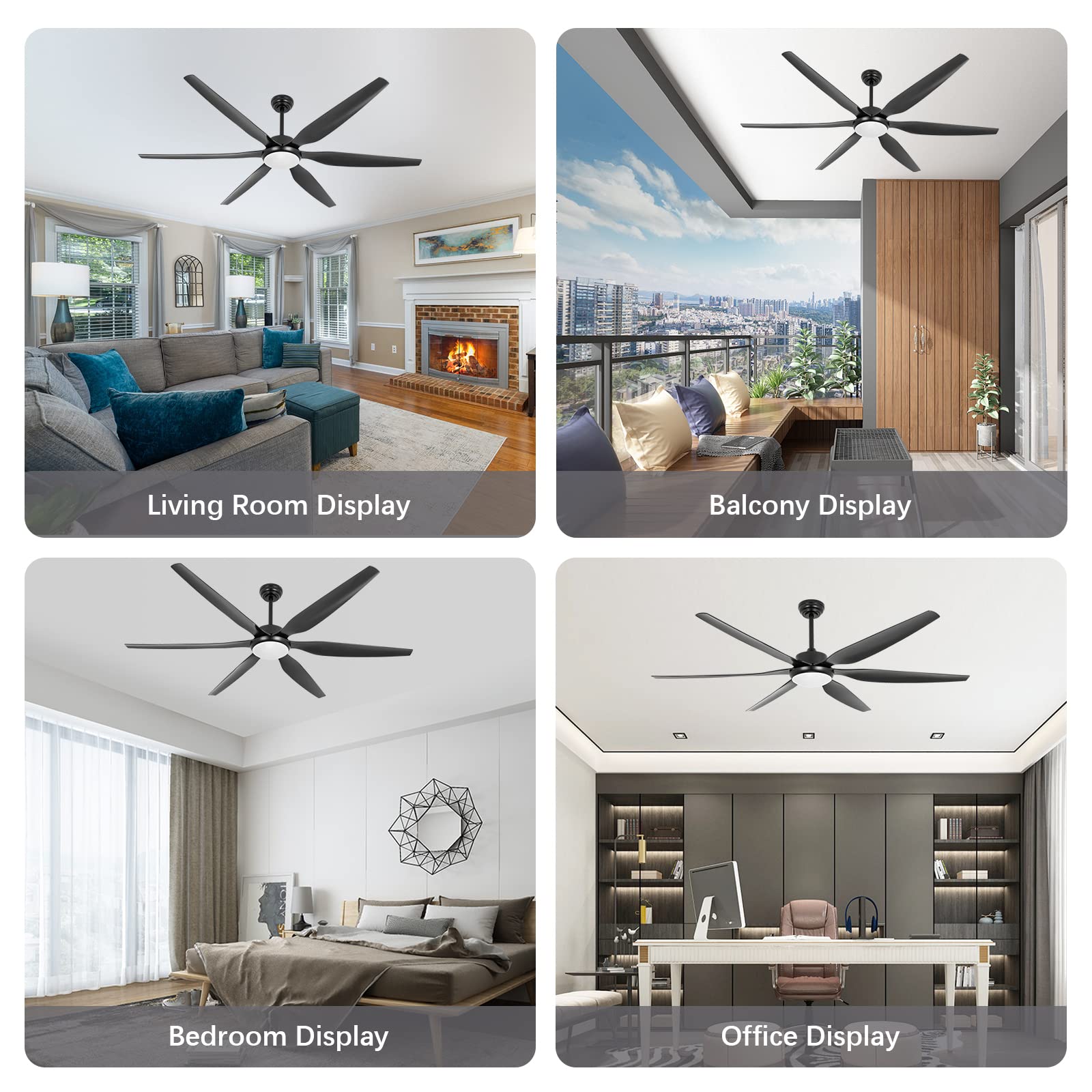 65 Inch Ceiling Fan with Lights and Remote Black