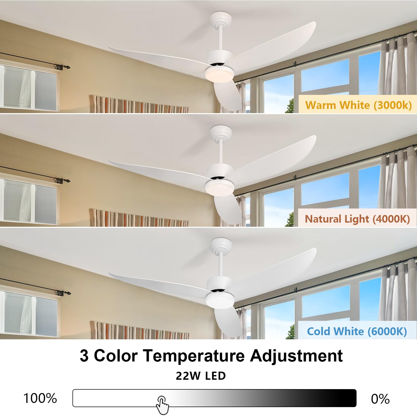 52'' White Ceiling Fans with Lights, with Remote Control