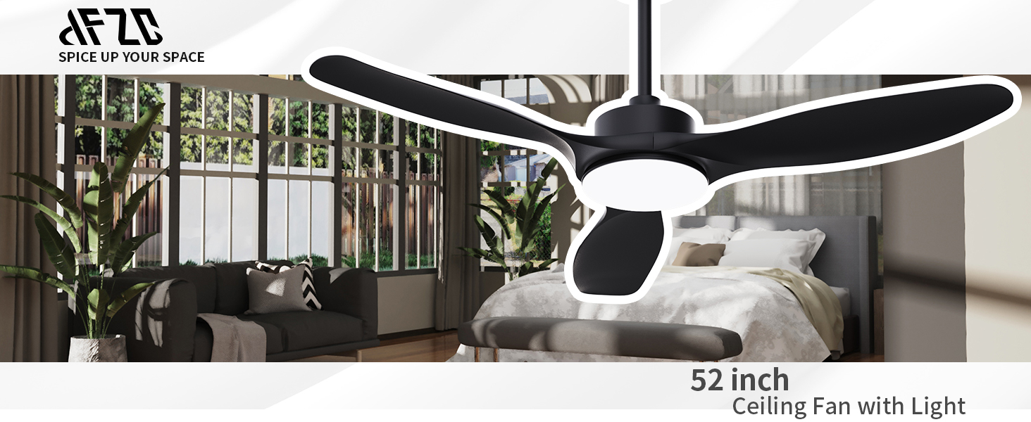 52In Black Ceiling Fans with Lights