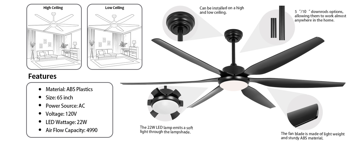 Black ceiling fan details