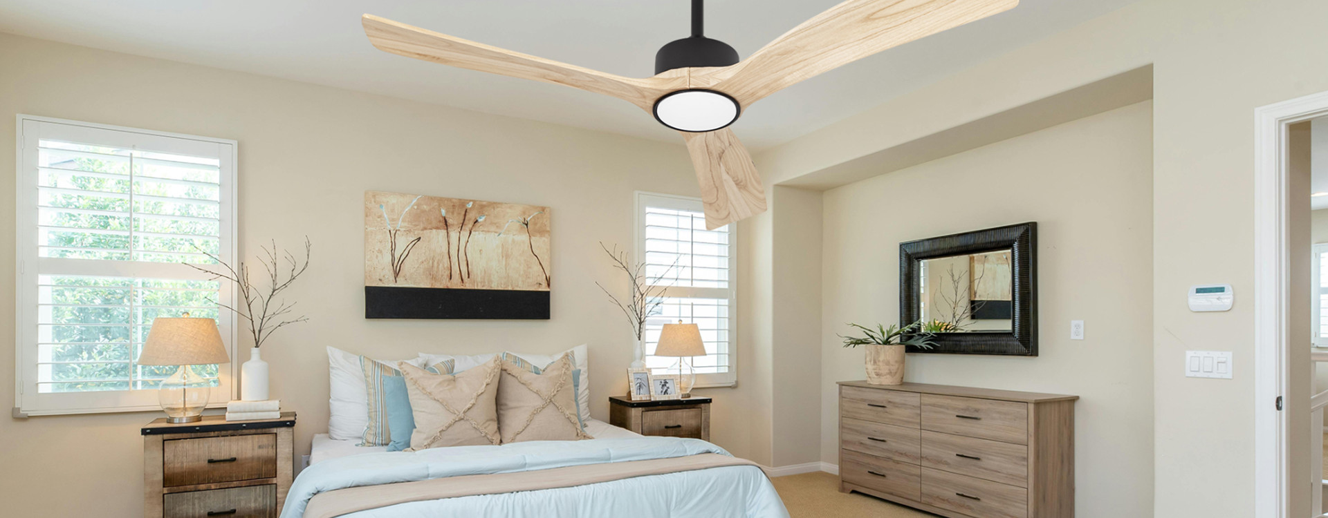 Ceiling fan light log style bedroom usage scenario