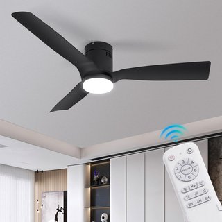 Low Profile Black Flush Mount Ceiling Fan 52 Inch