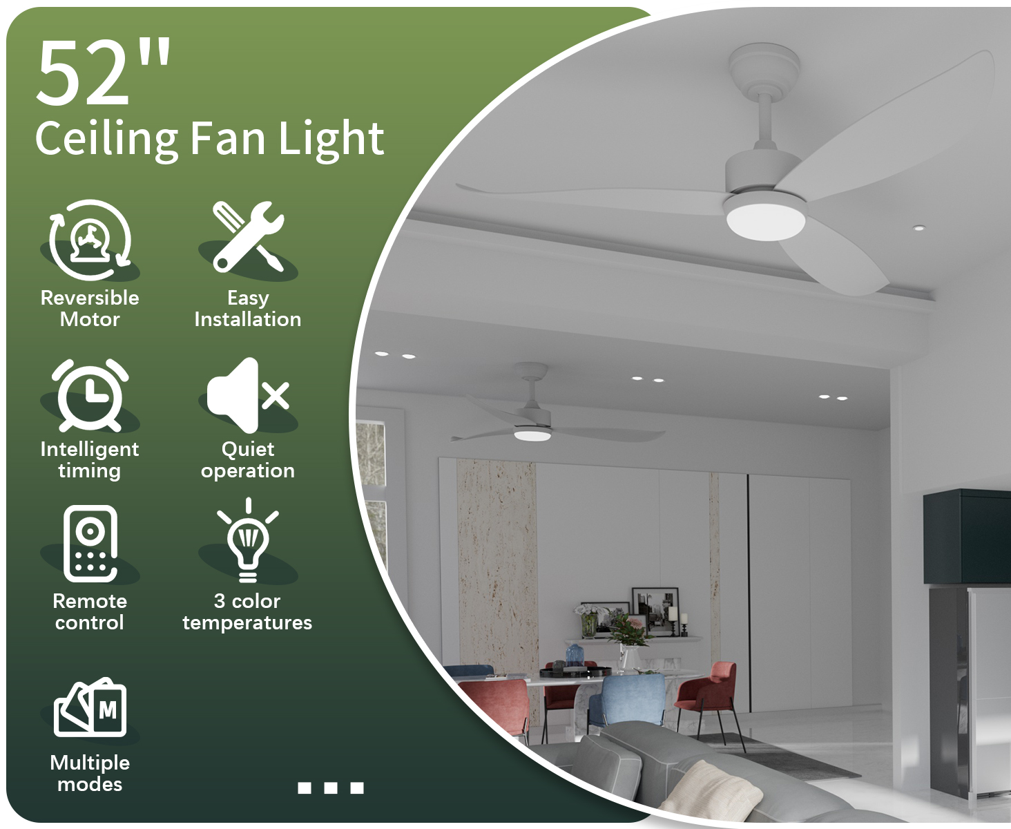 RACCROC Ceiling Fans with Lights - 52inch