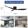 Black 52'' 6 Speeds with Remote Control Indoor Outdoor Ceiling Fans