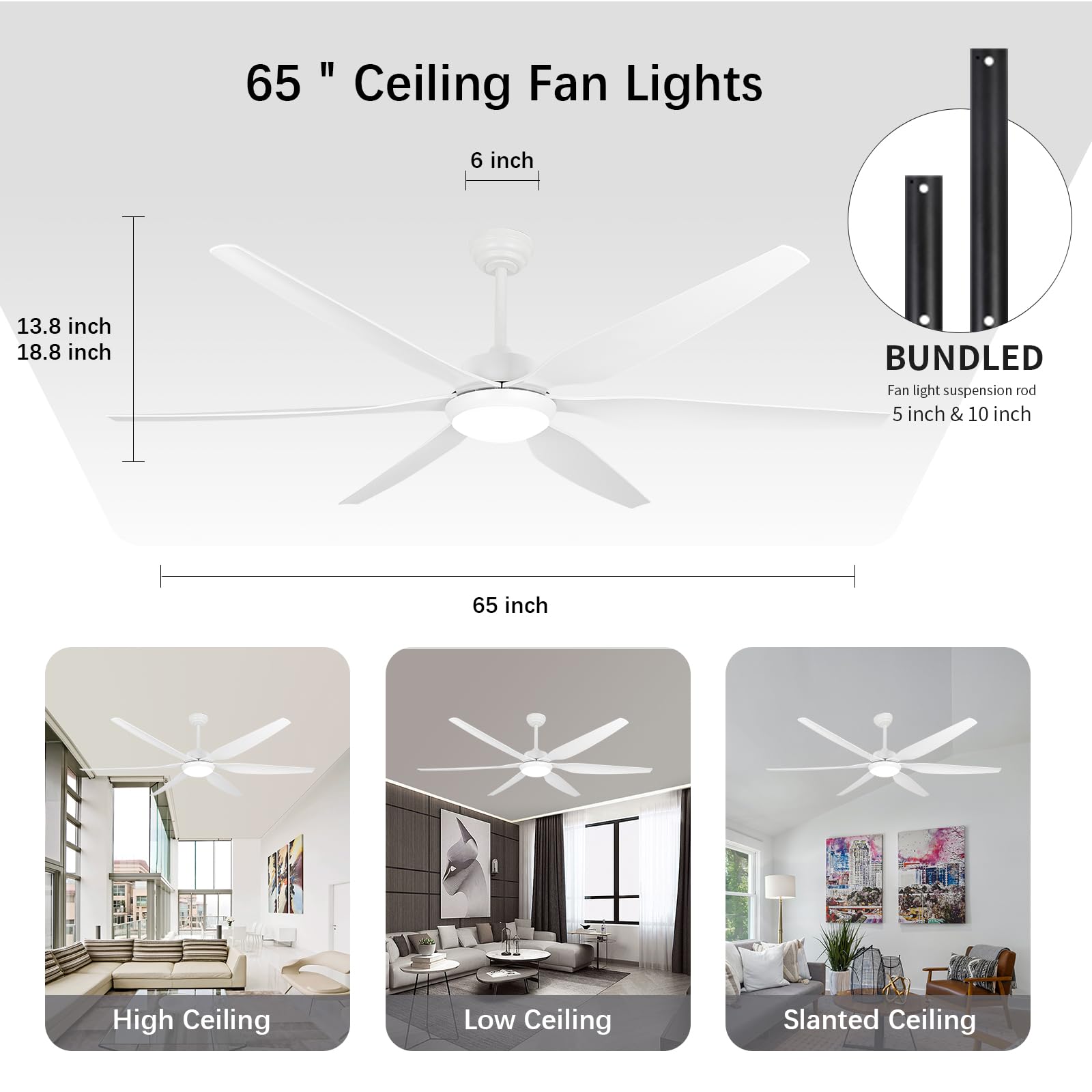 65 Inch Ceiling Fan with Lights and Remote