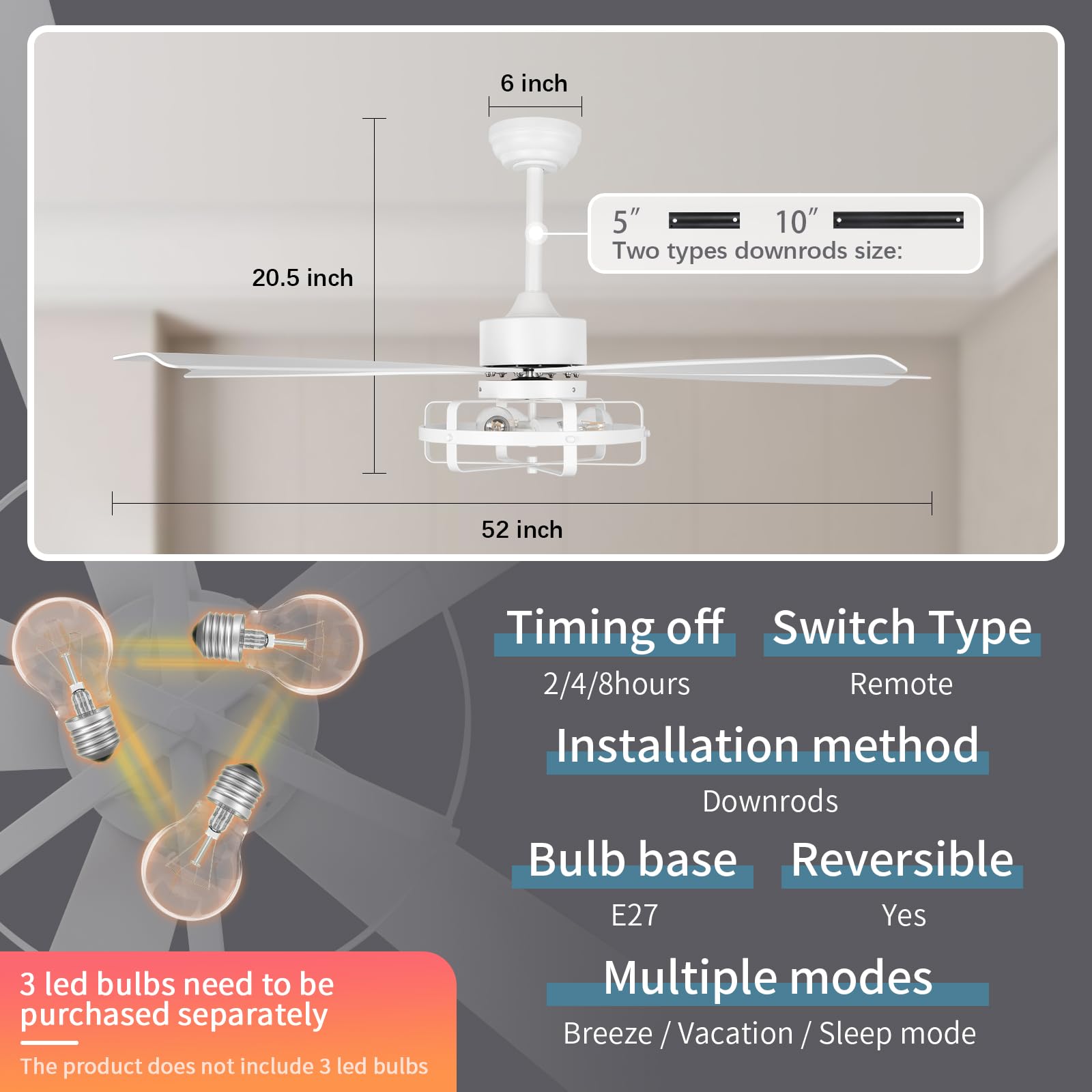 White Plastics Ceiling Fan with Remote Control