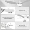 52 Inch White Ceiling Fans with Lights Remote Control