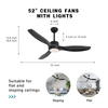 Modern Ceiling Fan with Light 52 Inch Black