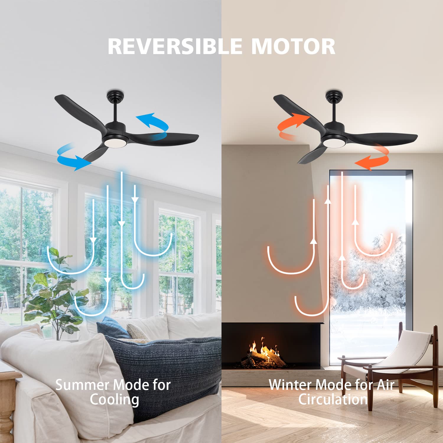 Modern Ceiling Fan with Light 52 Inch Black