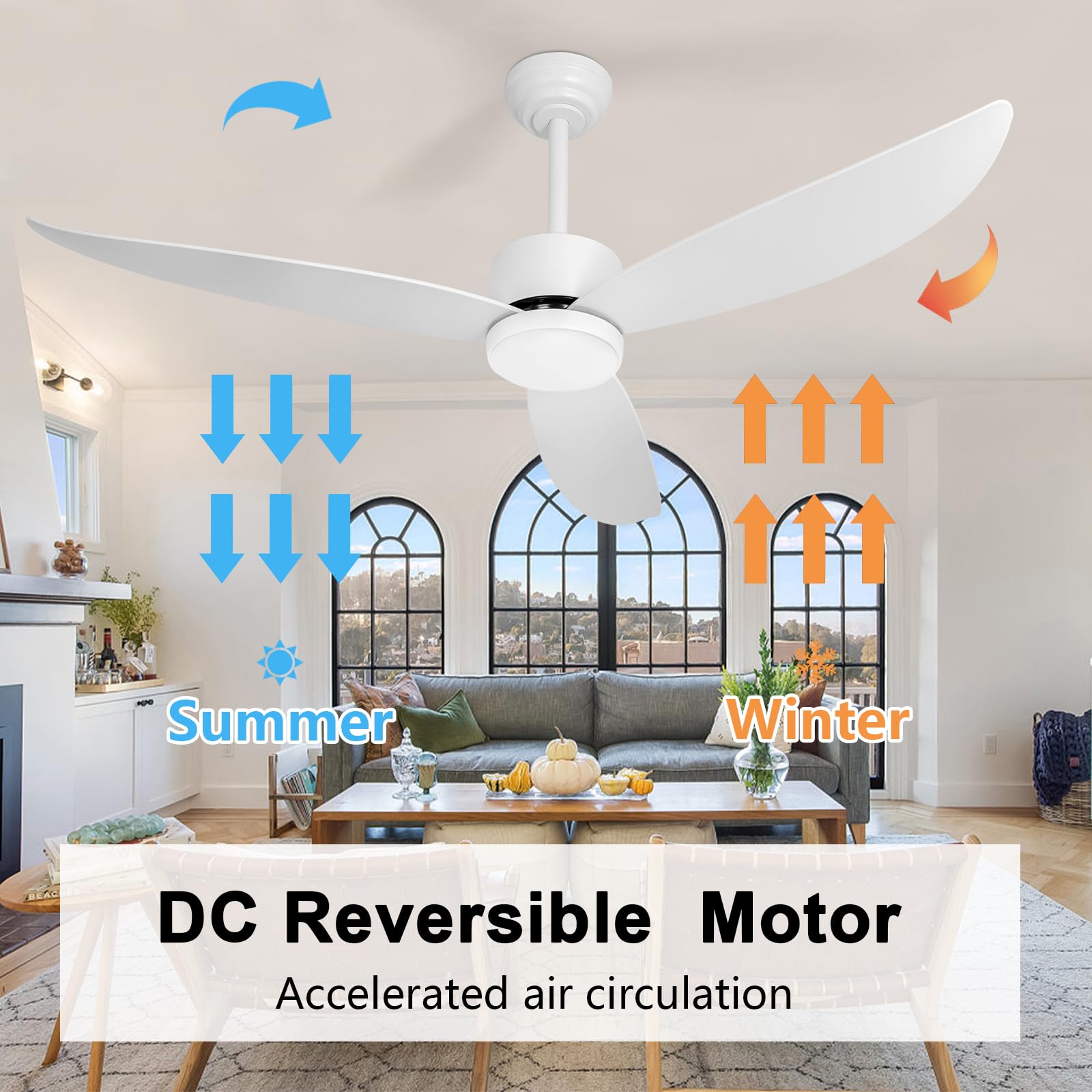 52'' White Ceiling Fans with Lights, with Remote Control