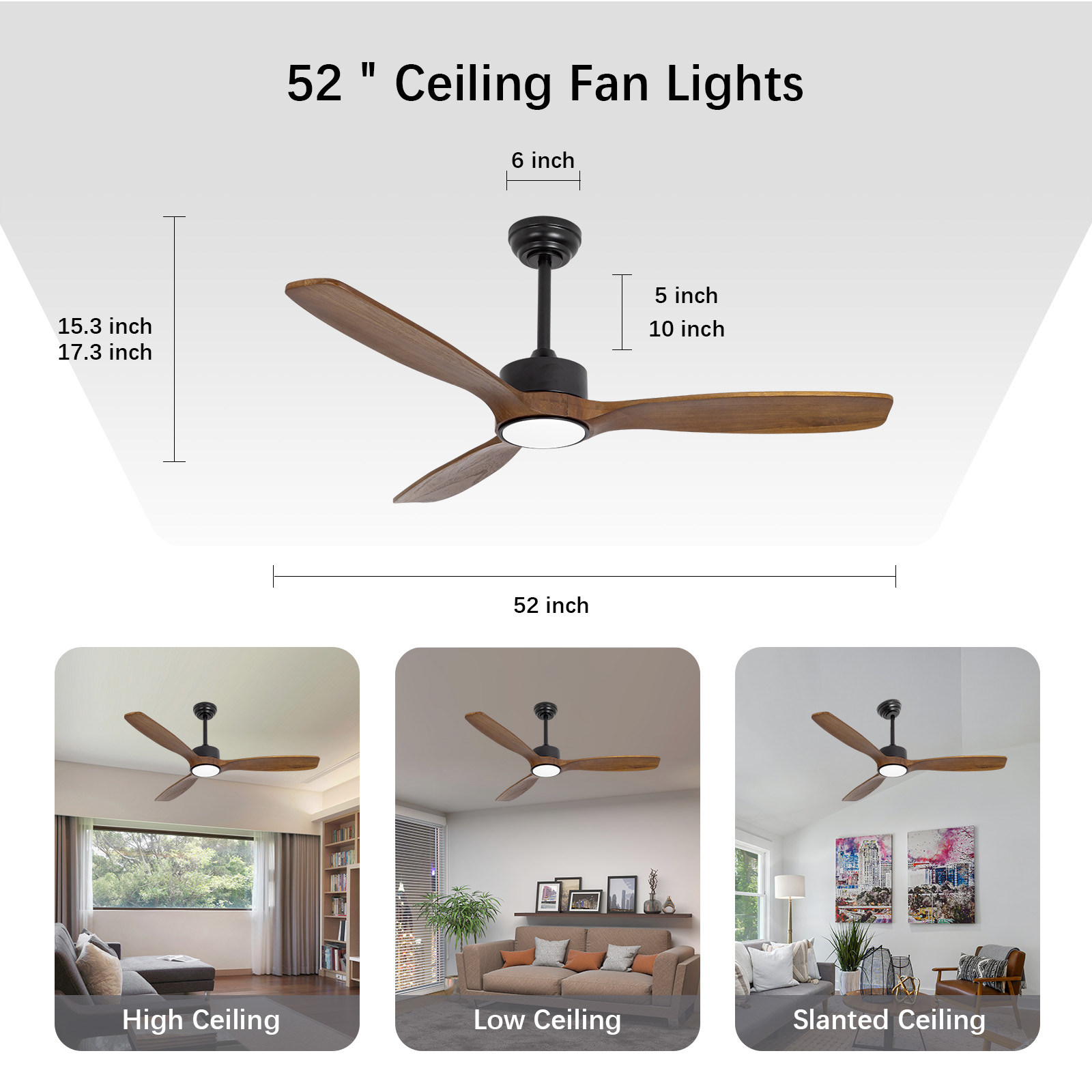 Brown Wood Ceiling Fans 52in with Lights And Remote