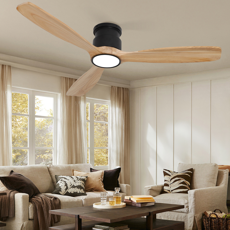 Low Profile Flush Mount Ceiling Fan with Light 52 Inch 