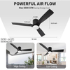 Low Profile Black Flush Mount Ceiling Fan 52 Inch