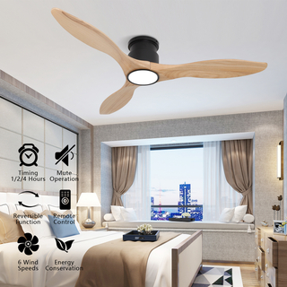 Flush Mount Ceiling Fan with Light 52inch Log Color Solid Wood 