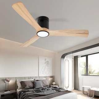 Natural Color Wood Blades Ceiling Fans 52in with Lights And Remote