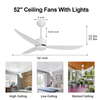 52'' White Ceiling Fans with Lights, with Remote Control