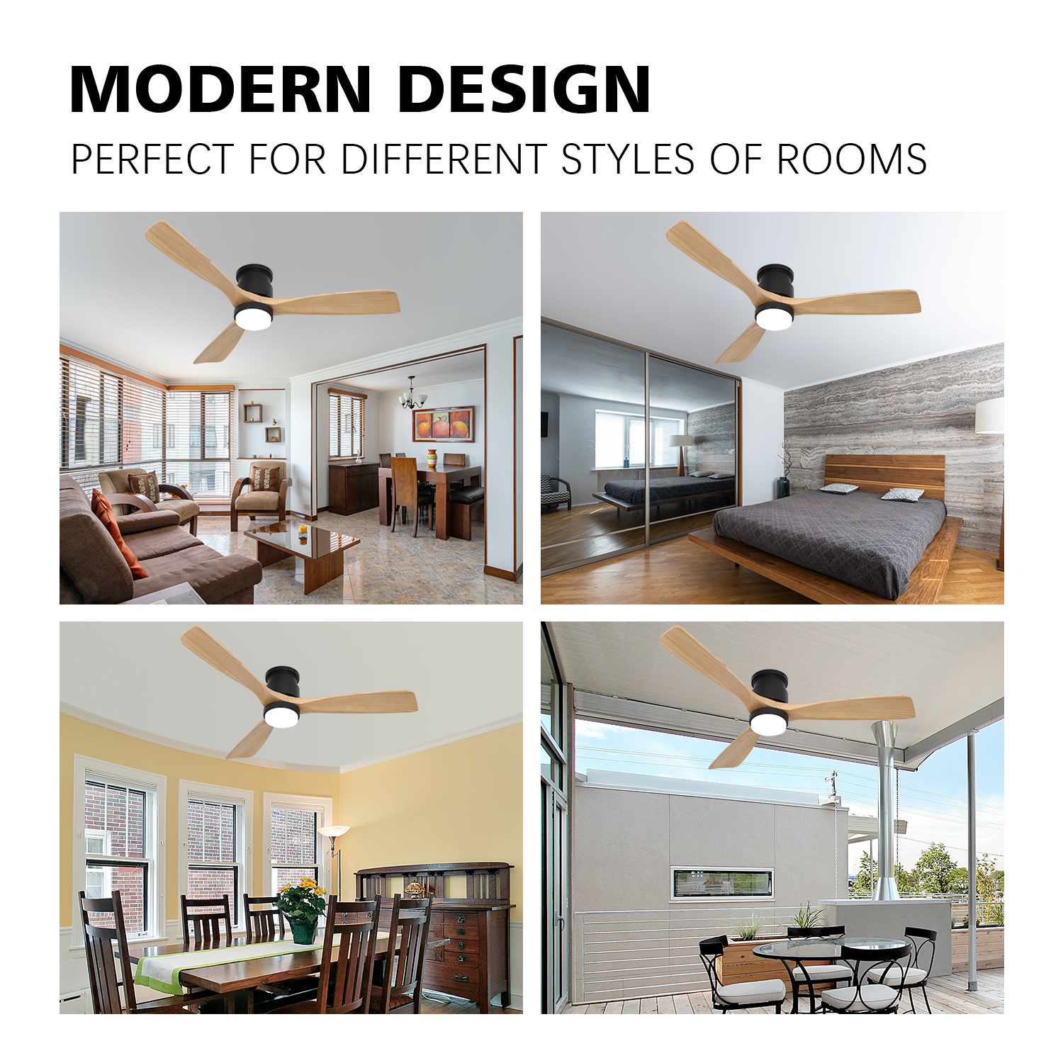 Flush Mount Ceiling Fan with Light 52 Inch